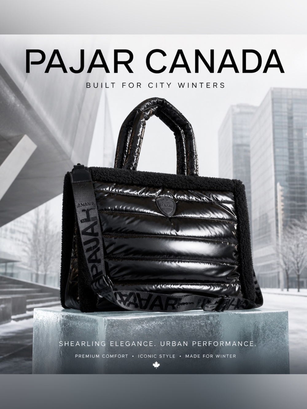 Pajar Canada 1963 black shearling fur puffy tote bag